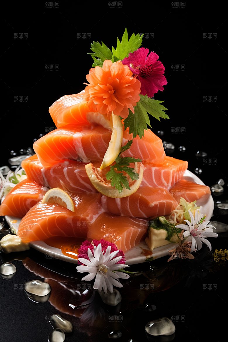 三文鱼鱼肉海鲜摄影图