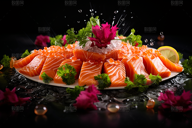 三文鱼美食生鱼片摄影图