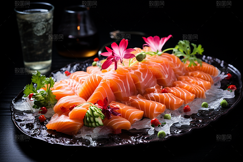 三文鱼鱼肉日料摄影图