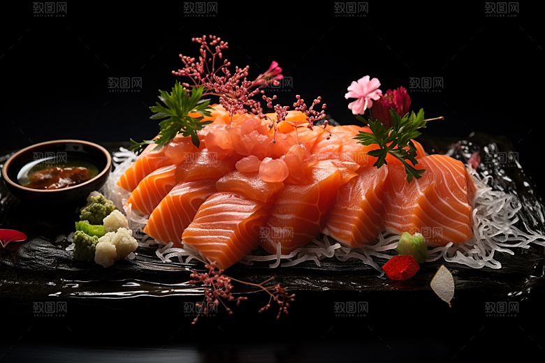 三文鱼日料新鲜摄影图