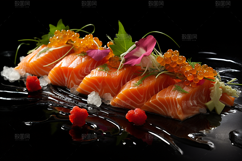三文鱼日料美味摄影图