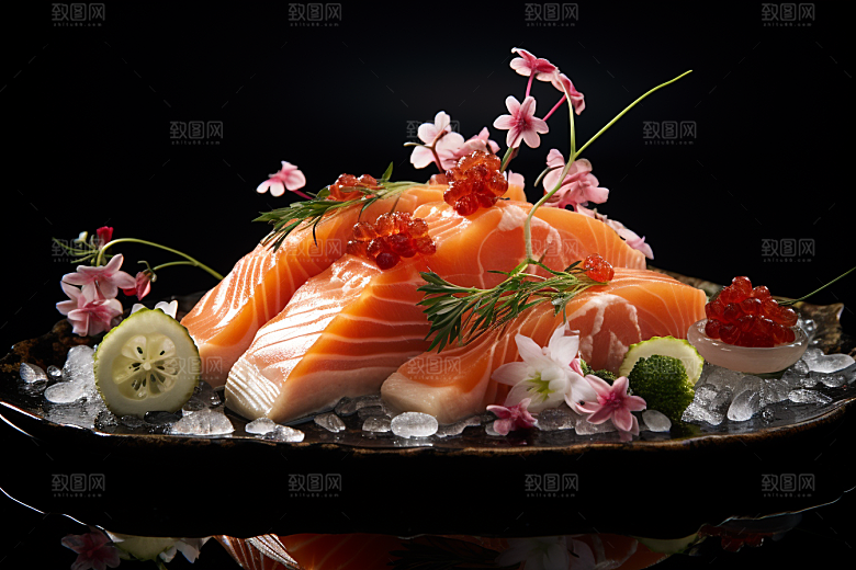 三文鱼日料海鲜摄影图