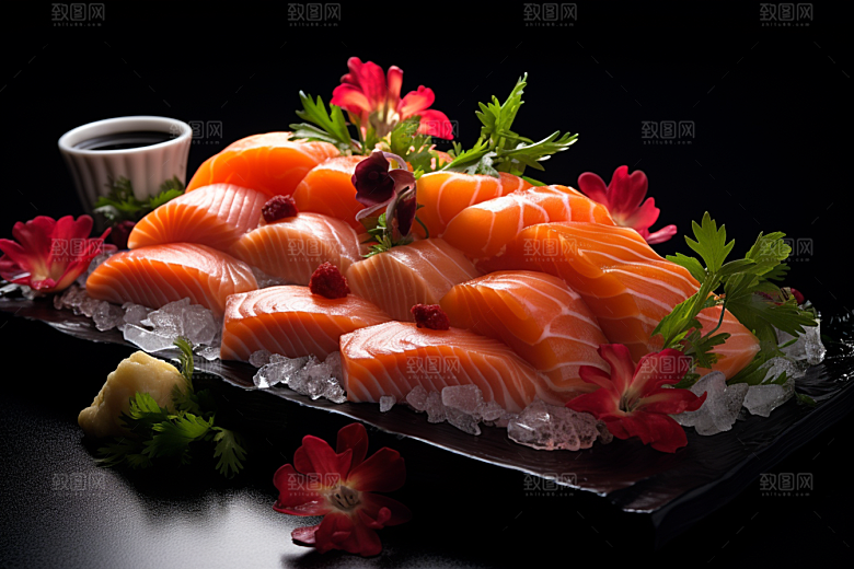 三文鱼鱼肉生鱼片摄影图