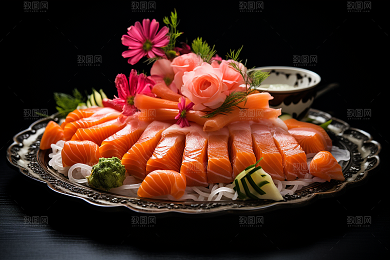 三文鱼鱼生日料摄影图