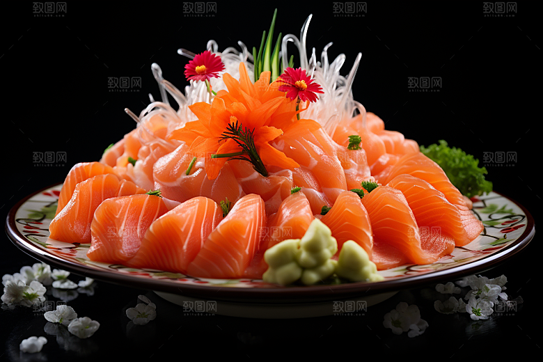 三文鱼美食日料摄影图