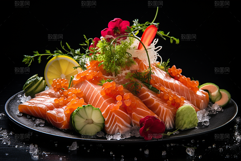 三文鱼美味日料摄影图