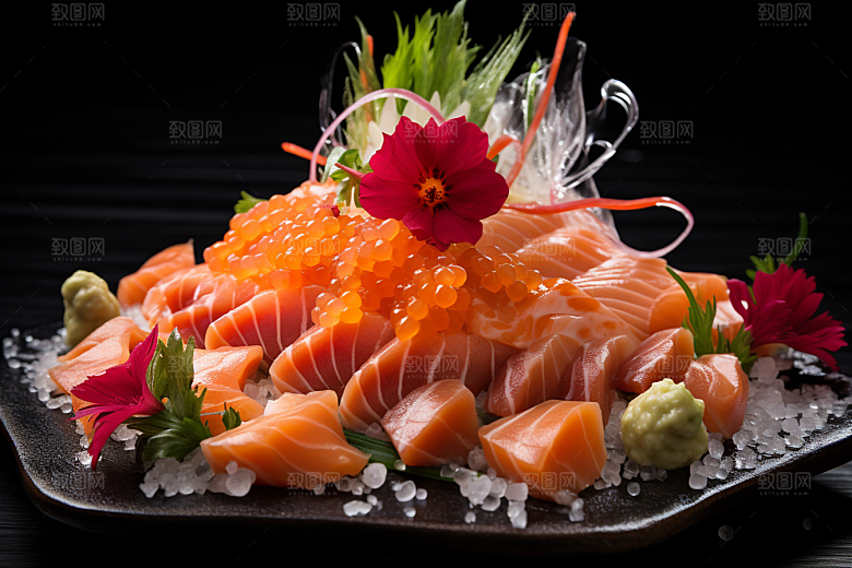 三文鱼美食冰鲜摄影图