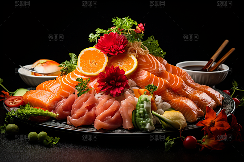 三文鱼美食生鱼片摄影图