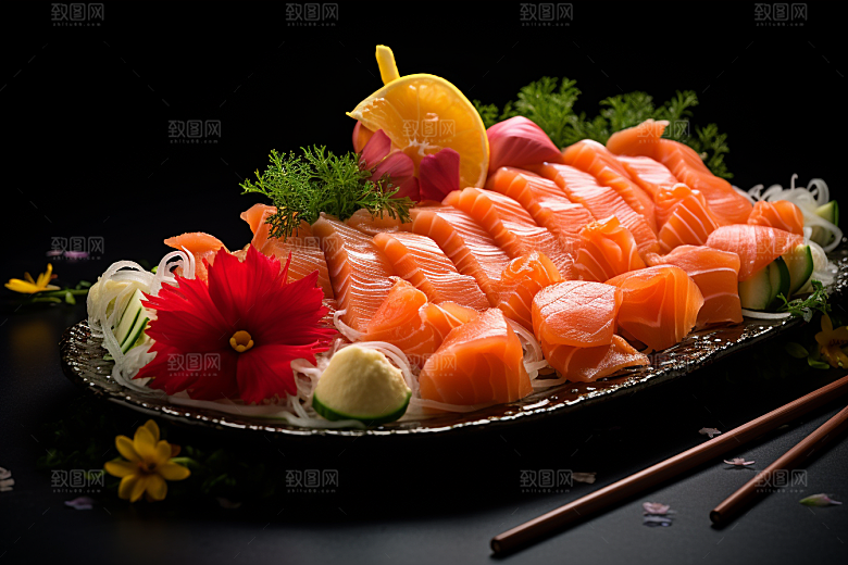三文鱼新鲜日料摄影图