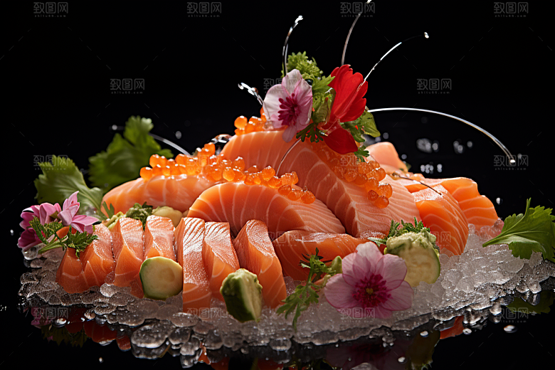 三文鱼美食鱼生摄影图