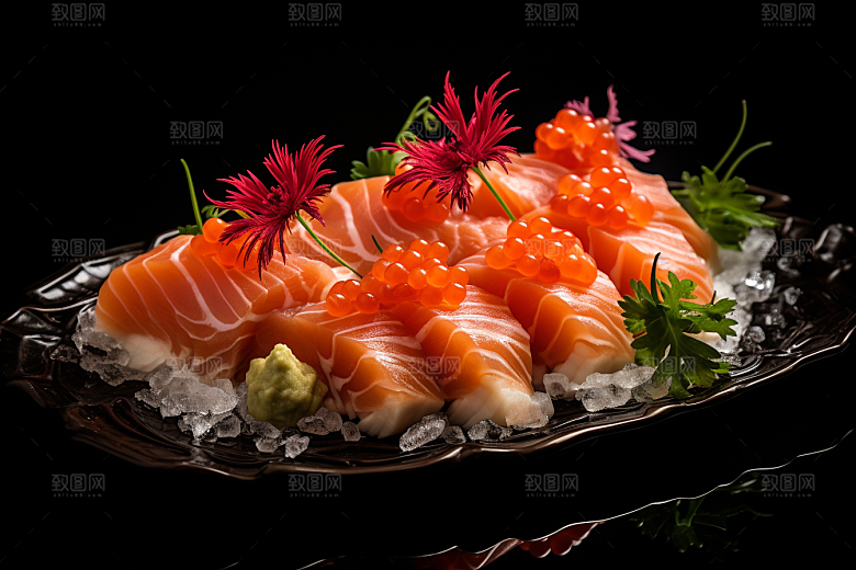 三文鱼生鱼片美食摄影图