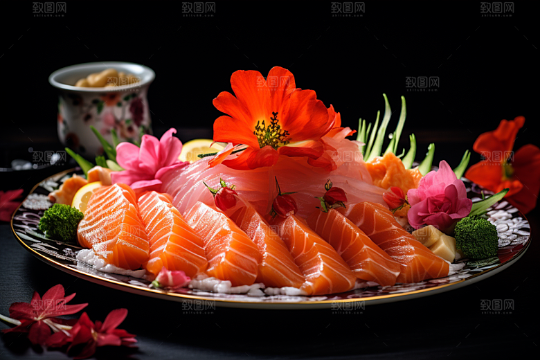 三文鱼鱼生美味摄影图
