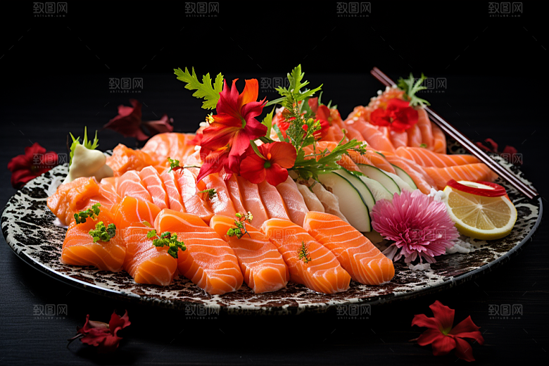 三文鱼鱼肉生鱼片摄影图