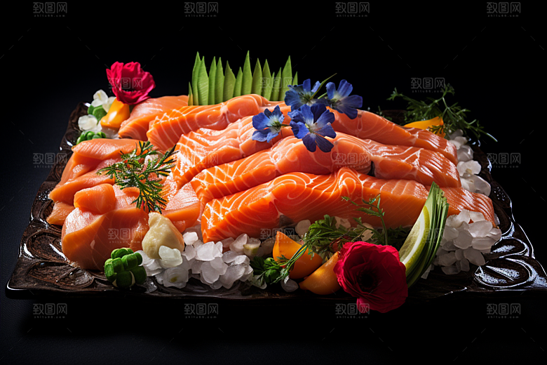 三文鱼鱼生日料摄影图