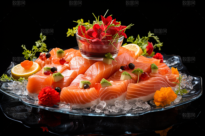 三文鱼海鲜美食摄影图