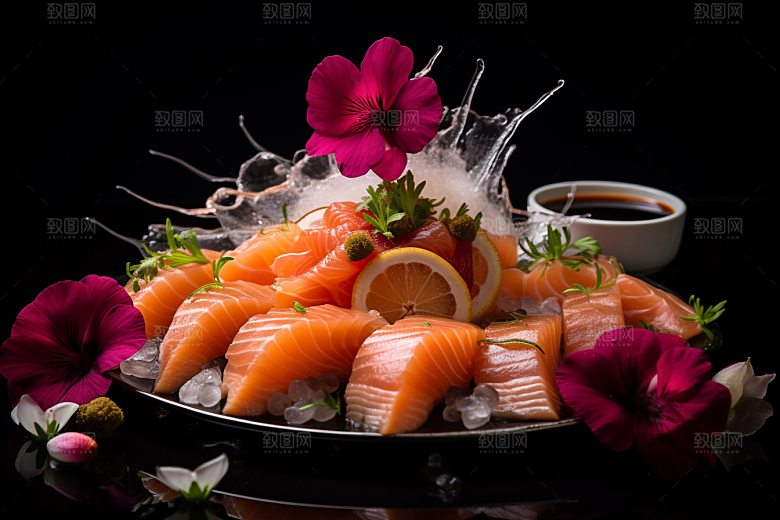 三文鱼美味生鱼片摄影图
