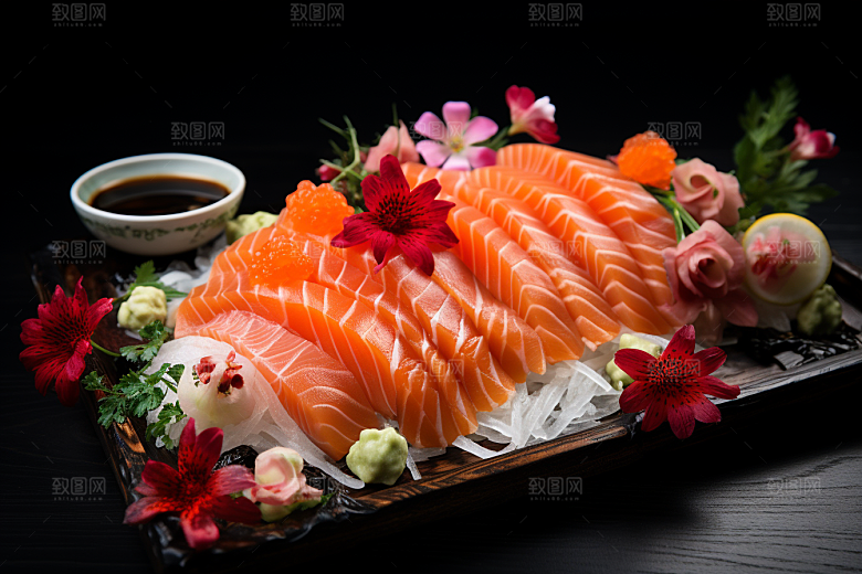 三文鱼日料新鲜摄影图