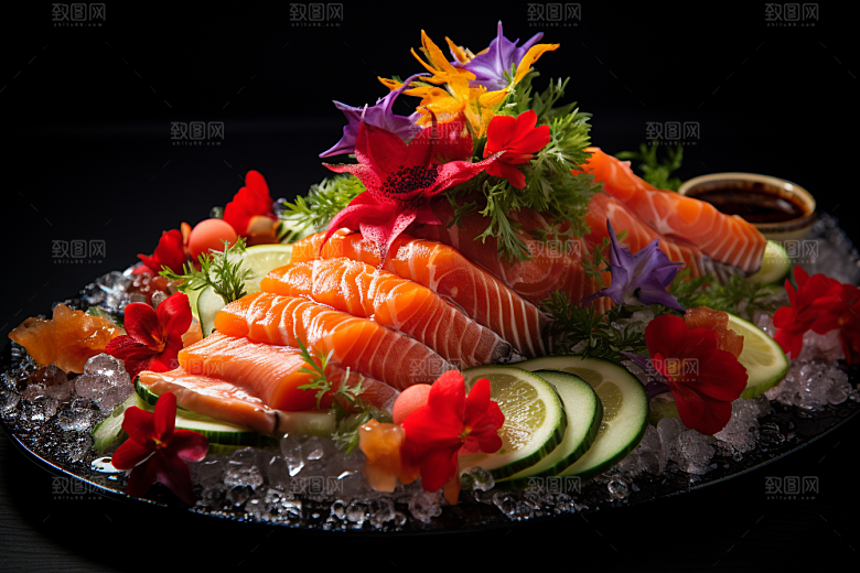 三文鱼美食生鱼片摄影图