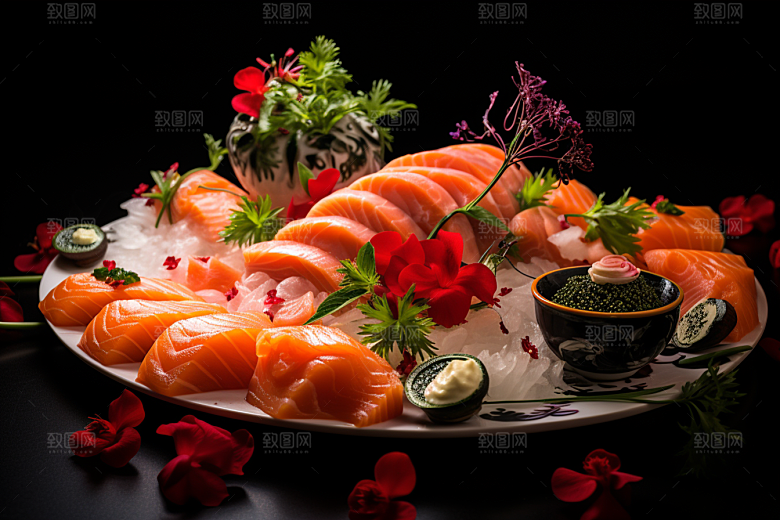 三文鱼美食鱼生摄影图