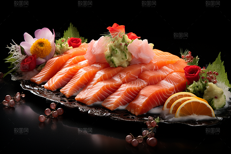 三文鱼美食生鱼片摄影图