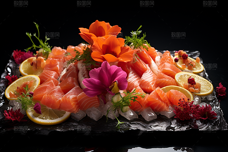 三文鱼海鲜鱼肉摄影图