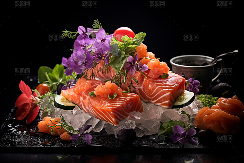 三文鱼鱼肉日料摄影图