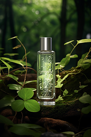 森林化妆品清新玻璃瓶广告摄影