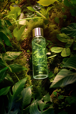 森林化妆品清新玻璃瓶广告摄影