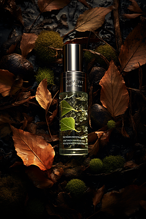 森林化妆品玻璃瓶绿色广告摄影