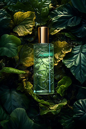 森林化妆品绿色玻璃瓶广告摄影