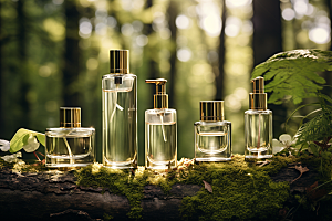森林化妆品自然玻璃瓶广告摄影
