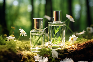 森林化妆品玻璃瓶自然广告摄影