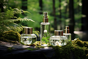 森林化妆品玻璃瓶护肤品广告摄影