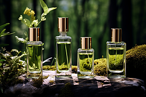 森林化妆品玻璃瓶绿色广告摄影