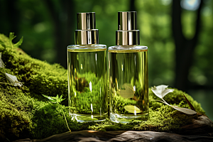 森林化妆品香水玻璃瓶广告摄影
