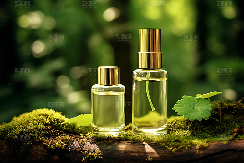 森林化妆品清新玻璃瓶广告摄影