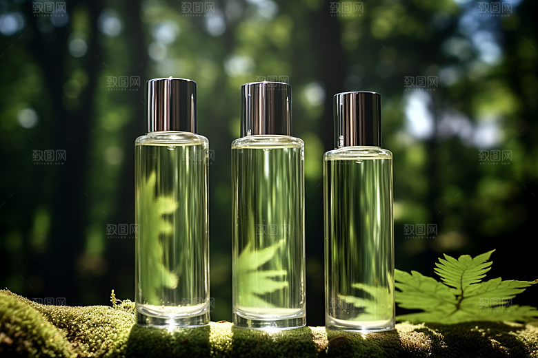 森林化妆品高清玻璃瓶广告摄影