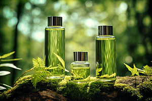 森林化妆品高清玻璃瓶广告摄影