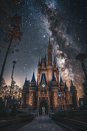 迪士尼乐园浪漫城堡摄影图
