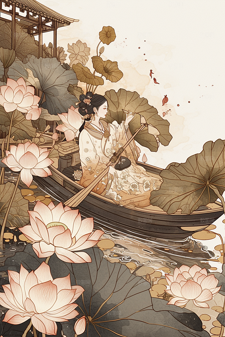 夏日赏荷美景夏天插画
