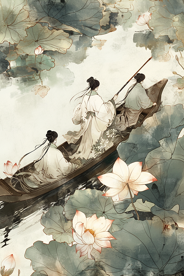 夏日赏荷美景夏天插画