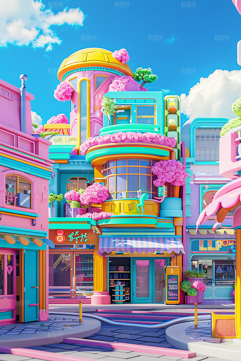 商铺街道C4D促销电商背景