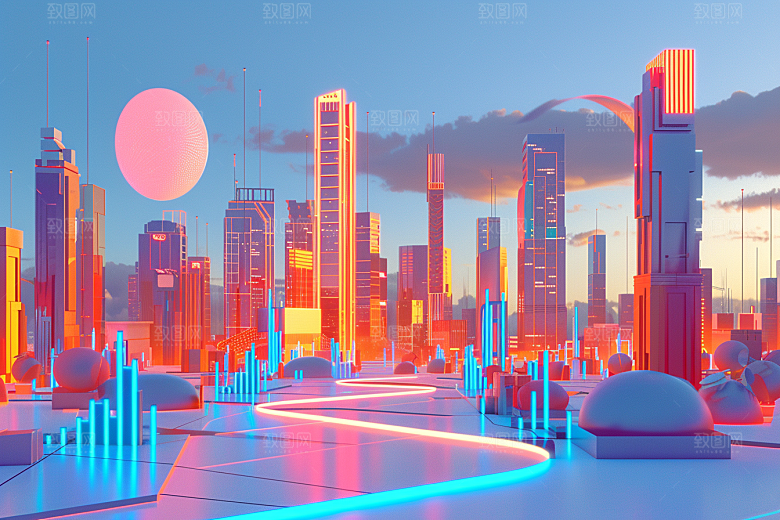 商铺街道热卖3D电商背景