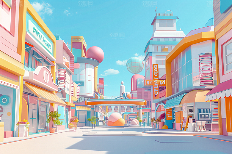 商铺街道3D促销电商背景