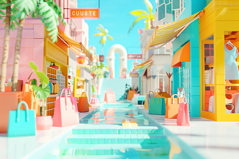商铺街道店铺首页3D电商背景