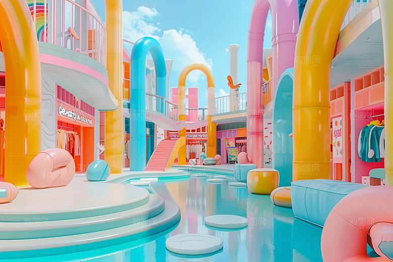 商铺街道模型C4D电商背景
