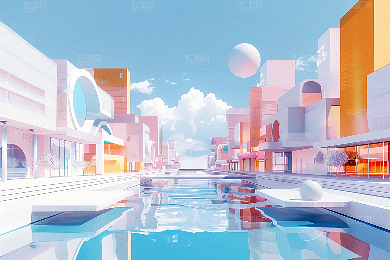 商铺街道C4D模型电商背景