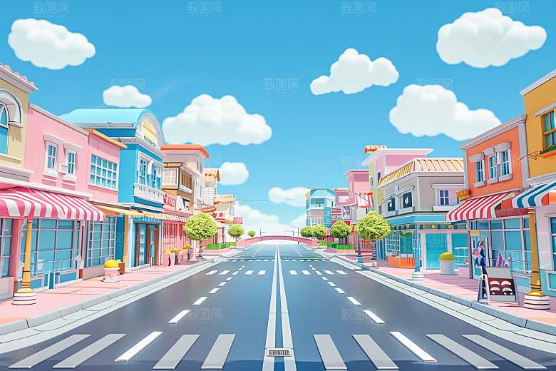商铺街道C4D模型电商背景