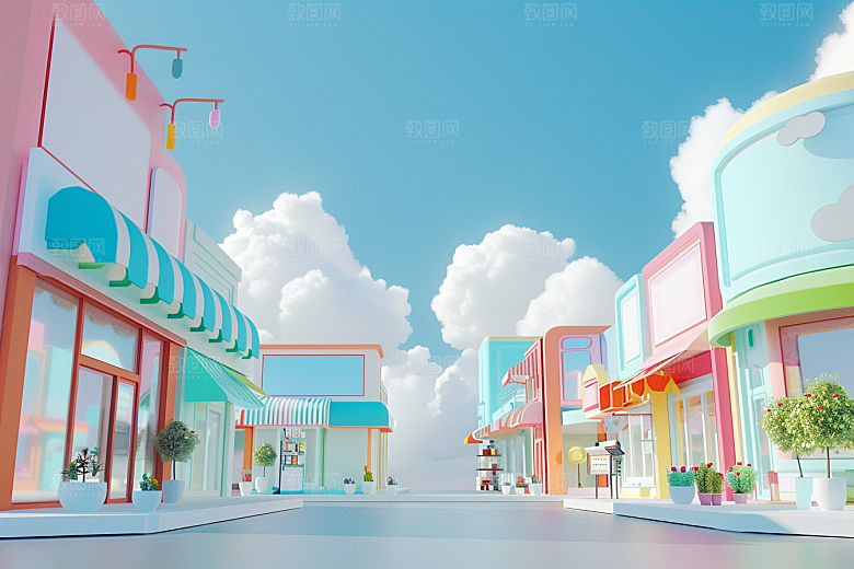 商铺街道3DC4D电商背景