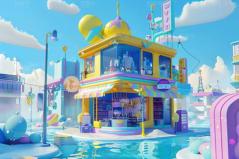 商铺街道C4D促销电商背景